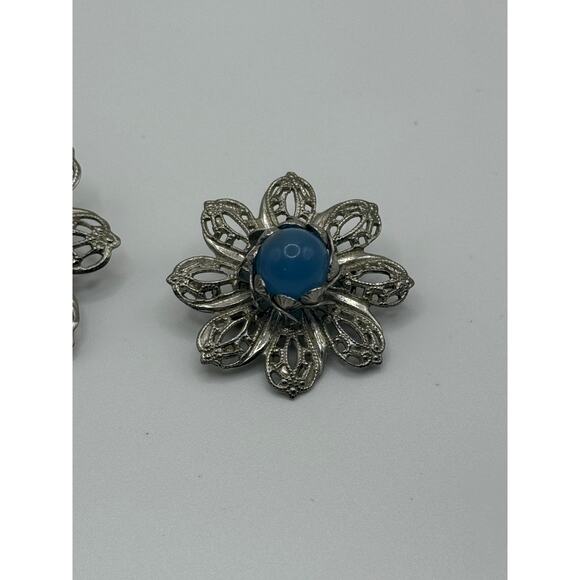 Vintage Silver Tone Flower Brooches Interchangeable Bead Center Set of 2 (0016) - Picture 5 of 6
